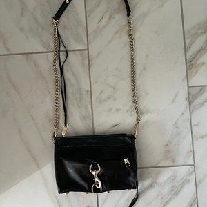 Rebecca Minkoff black pebble leather pockets semi chain strap crossbody bag